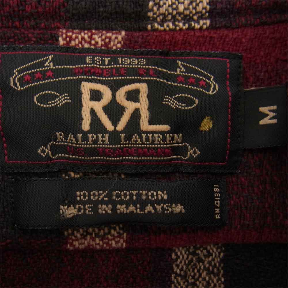RRL ダブルアールエル 三ツ星黒タグ 2ポケット チェック 長袖 シャツ レッド エンジ系 M【中古】