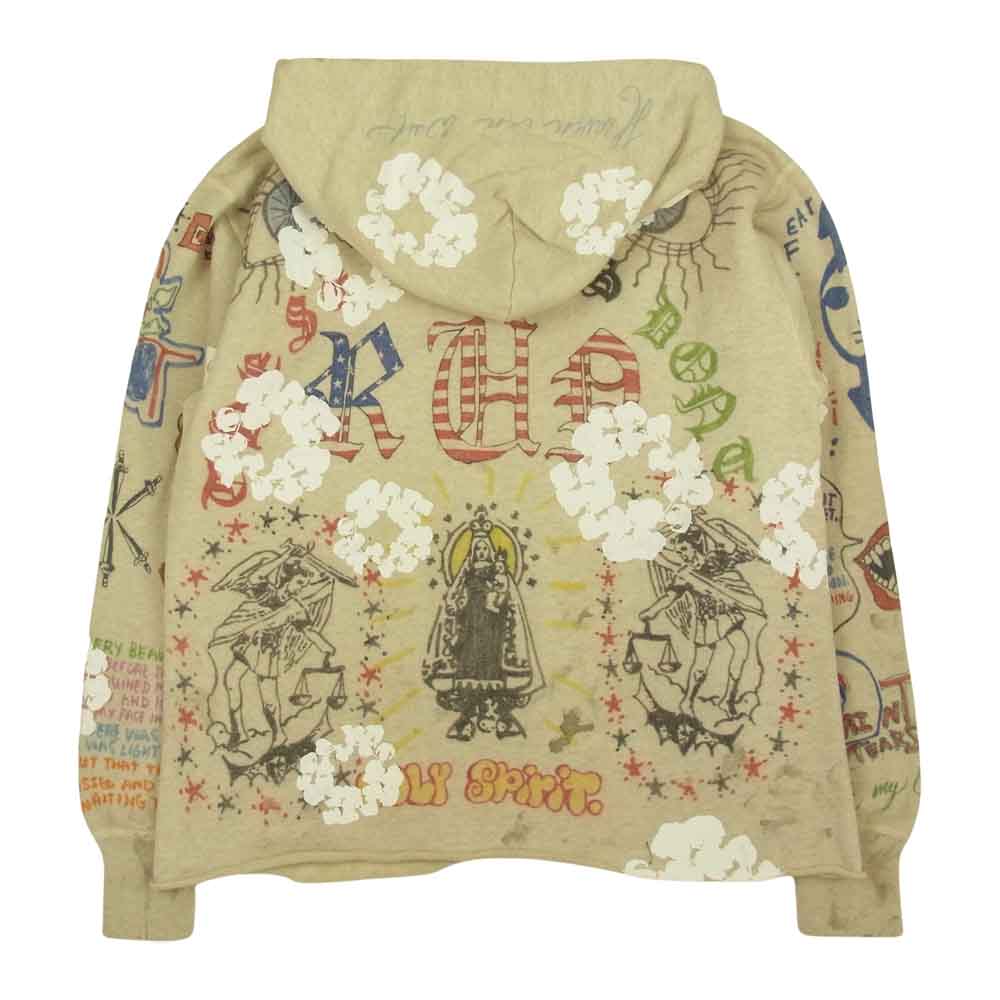 セントマイケル SM-S22-0000-083 × DENIM TEARS HOODIE デニムティアーズ 総柄 ペイント フーディー プルオーバー パーカー グレー系 S【新古品】【未使用】【中古】