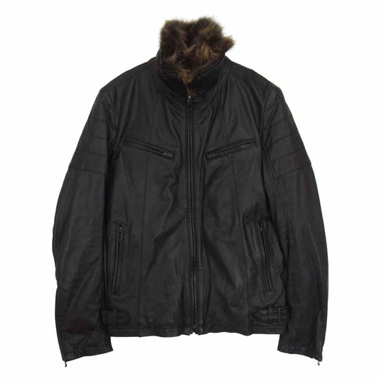 SHELLAC シェラック 36006 襟ファー カウスキン 中綿 レザー シングルライダース ジャケット ブラック系 48【中古】