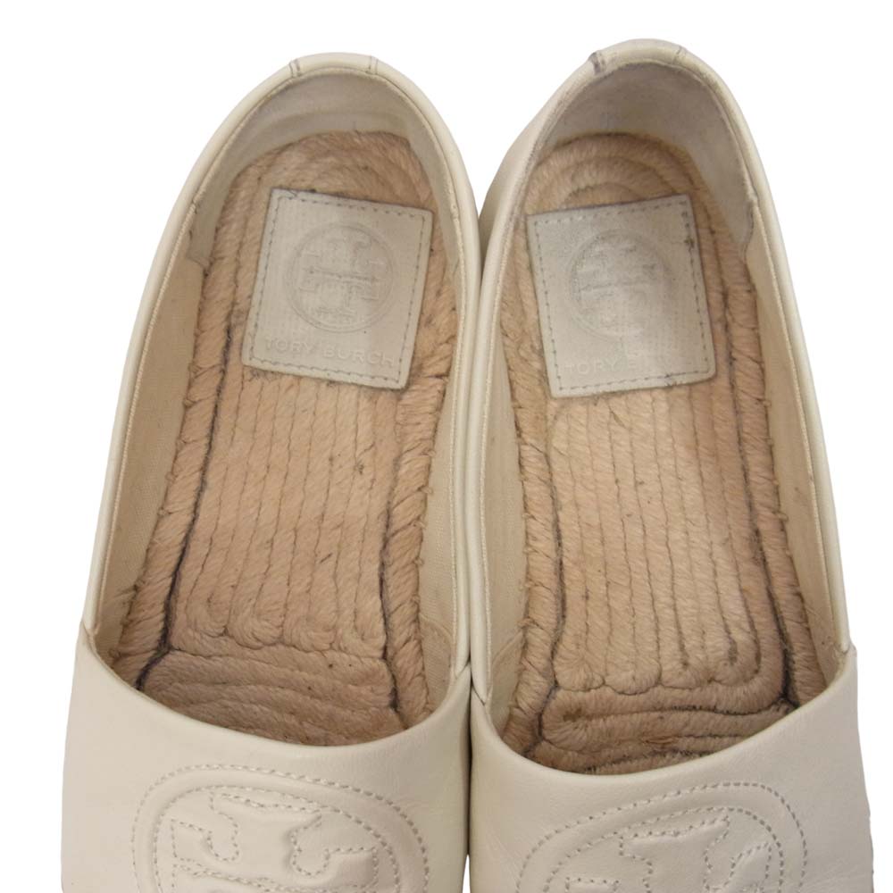 Tory Burch トリーバーチ レザー エスパドリーユ スリッポン ホワイト系 5【中古】