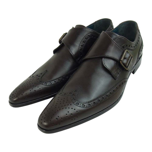 DOLCE&GABBANA ドルチェアンドガッバーナ MC0AM5 80704 ウィングチップ モンクストラップ レザー シューズ ダークブラウン系 40【美品】【中古】
