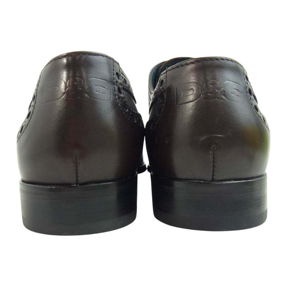 DOLCE&GABBANA ドルチェアンドガッバーナ MC0AM5 80704 ウィングチップ モンクストラップ レザー シューズ ダークブラウン系 40【美品】【中古】