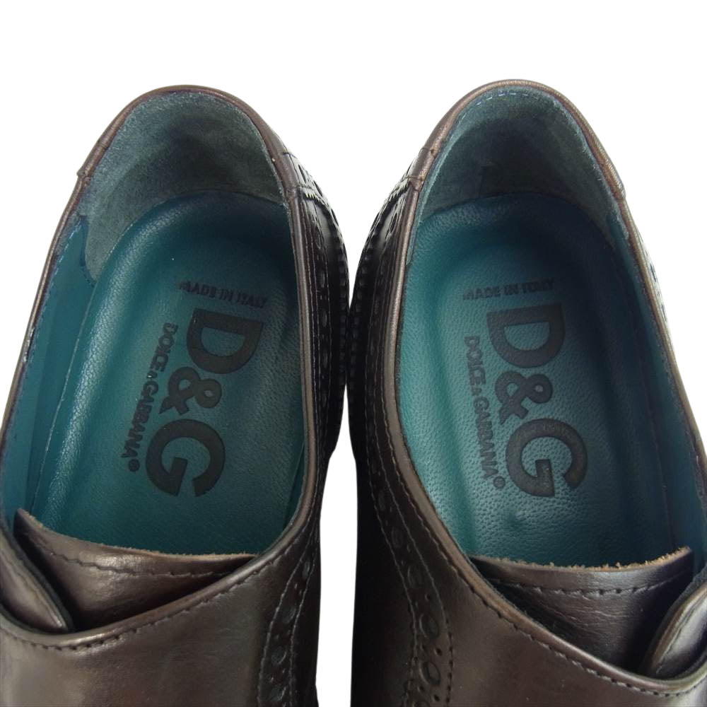 DOLCE&GABBANA ドルチェアンドガッバーナ MC0AM5 80704 ウィングチップ モンクストラップ レザー シューズ ダークブラウン系 40【美品】【中古】