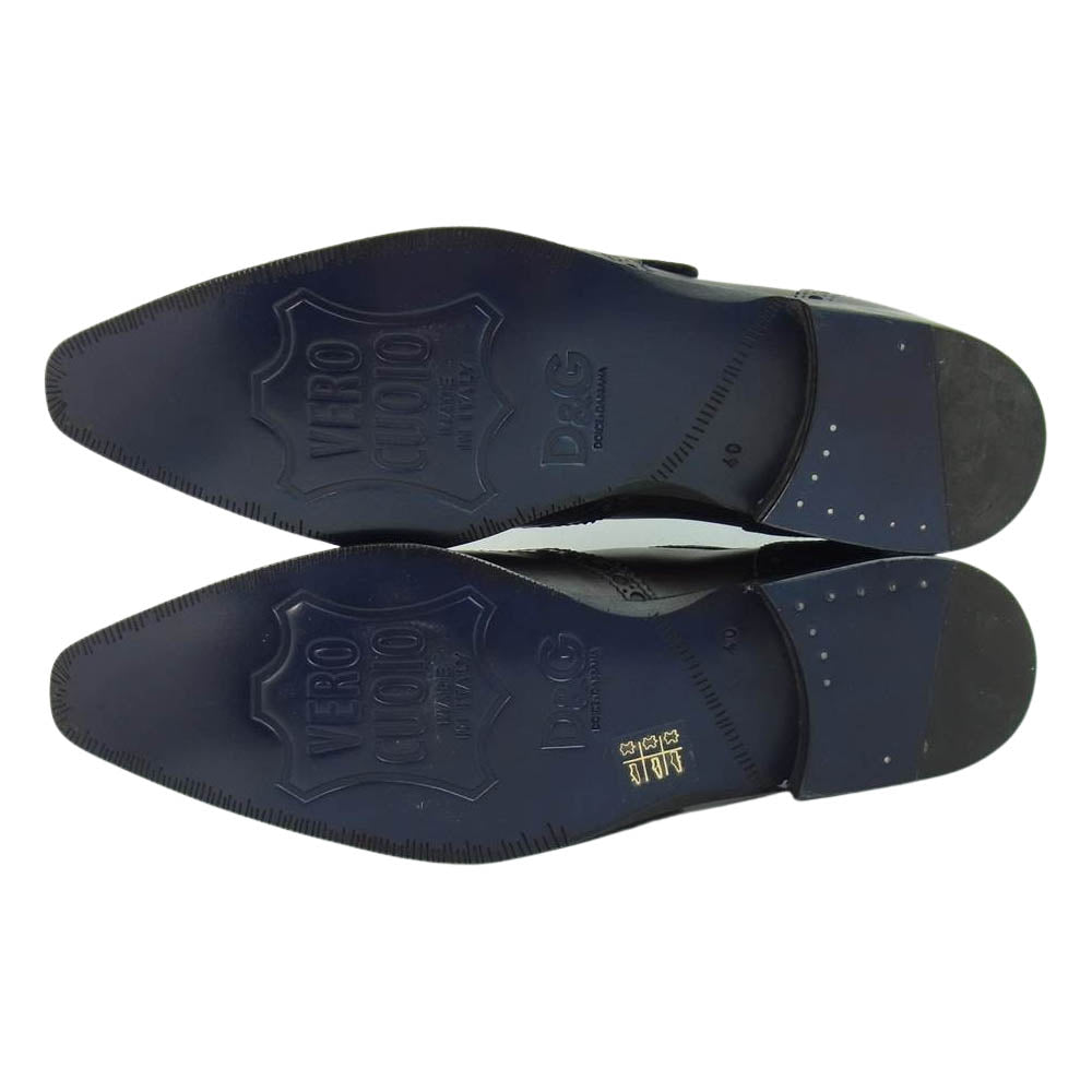 DOLCE&GABBANA ドルチェアンドガッバーナ MC0AM5 80704 ウィングチップ モンクストラップ レザー シューズ ダークブラウン系 40【美品】【中古】