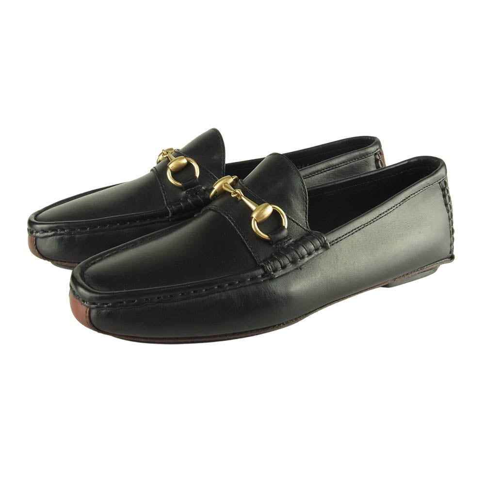 GUCCI グッチ 1101344 レザー ローファー ホースビット ドライビング シューズ ブラック系 8D【美品】【中古】