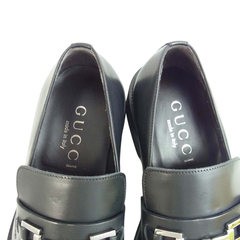 GUCCI グッチ 1101580 カーフレザー ビットローファー シューズ ブラック系 41【極上美品】【中古】