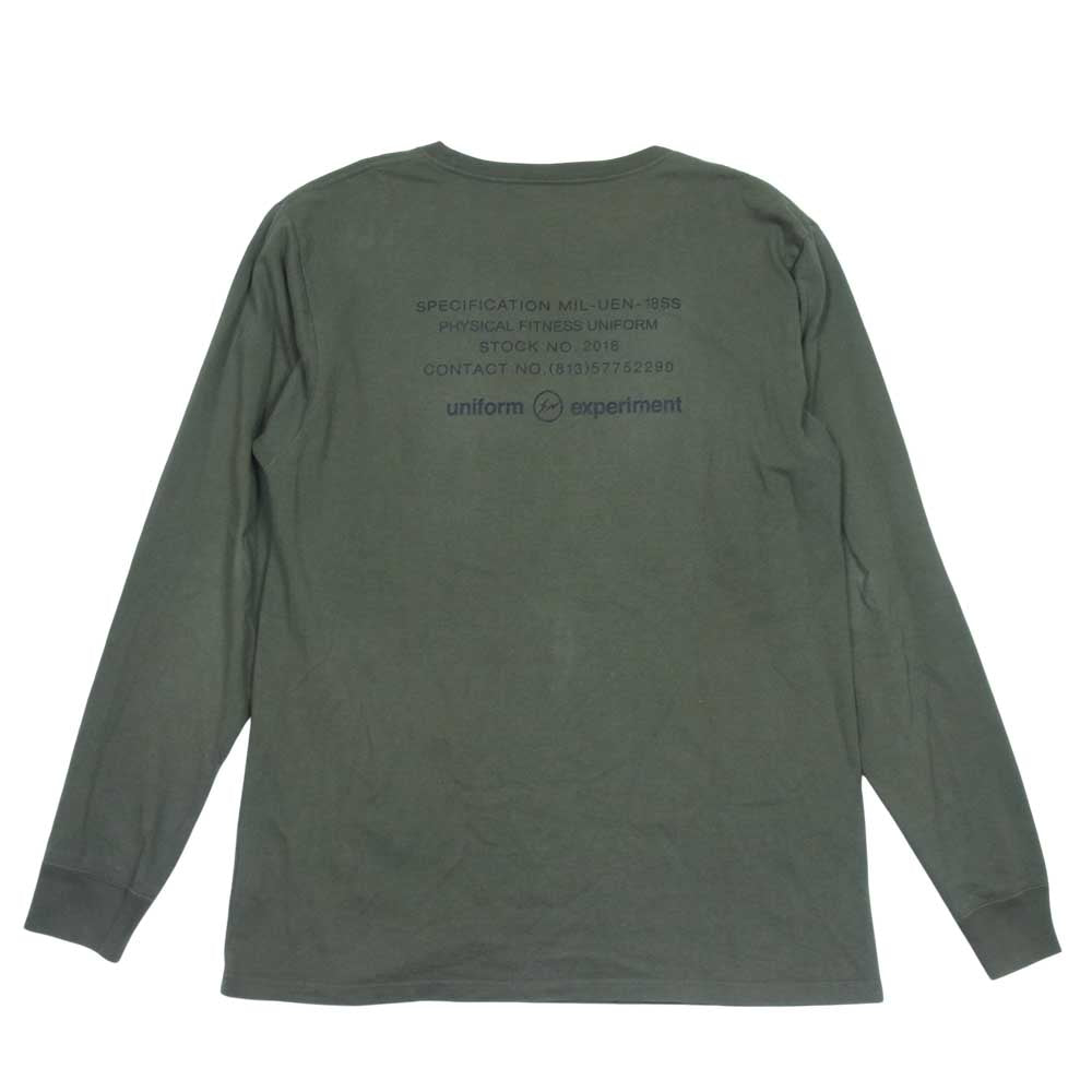 uniform experiment ユニフォームエクスペリメント 18SS UE-180070 × FRAGMENT DESIGN フラグメント デザイン L/S UEN PHYSICAL FITNESS TEE ロゴプリント 長袖 Tシャツ カーキ系 3【中古】