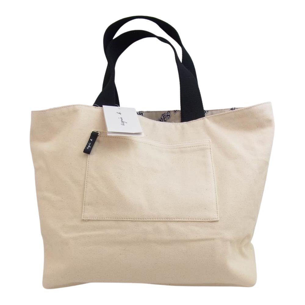 agnes b. アニエスベー 0284-VSD2 QAS26-01 リバーシブル ロゴ総柄 キャンバス トート バッグ ベージュ系【新古品】【未使用】【中古】