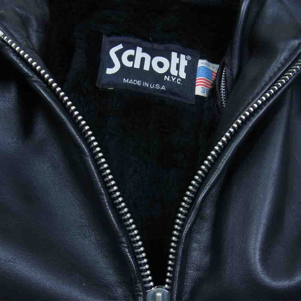 schott ショット 652 USA製 ライナー付き レザー シングル ライダース ジャケット ブラック系 38【中古】