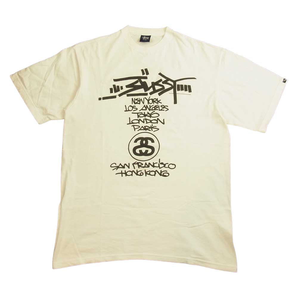STUSSY ステューシー 紺タグ CUSTOMADE プリント Tシャツ ホワイト系 L【中古】