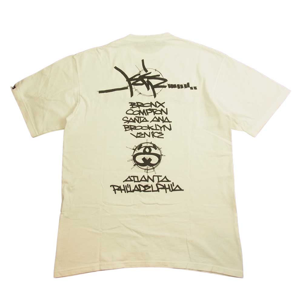 STUSSY ステューシー 紺タグ CUSTOMADE プリント Tシャツ ホワイト系 L【中古】