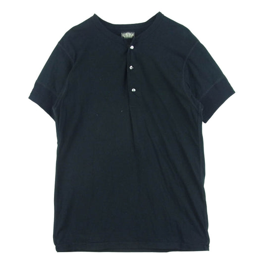 BLACK SIGN ブラックサイン Henly Neck ヘンリーネック 半袖 Tシャツ コットン 日本製 ブラック系 38【中古】