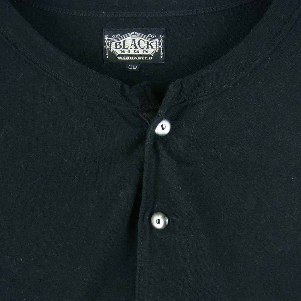 BLACK SIGN ブラックサイン Henly Neck ヘンリーネック 半袖 Tシャツ コットン 日本製 ブラック系 38【中古】