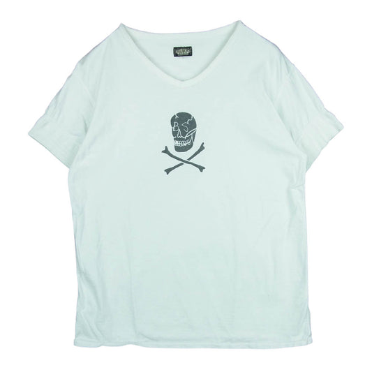 BLACK SIGN ブラックサイン RITUAL SKULL V-Neck スカル プリント Vネック 半袖 Tシャツ ホワイト系 42【中古】
