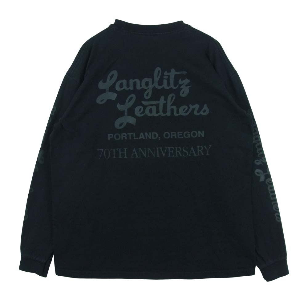 LANGLITZ LEATHERS ラングリッツレザーズ PRINT L/S TEE プリント 長袖 Tシャツ カットソー ブラック系 L【中古】