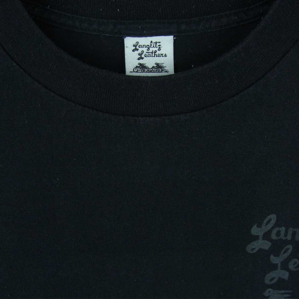 LANGLITZ LEATHERS ラングリッツレザーズ PRINT L/S TEE プリント 長袖 Tシャツ カットソー ブラック系 L【中古】