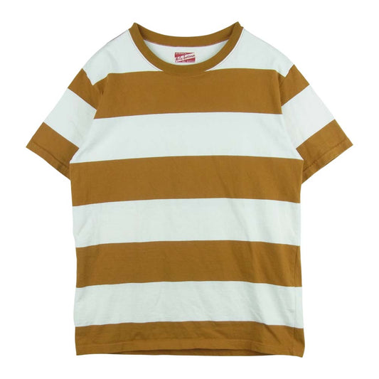 The REAL McCOY'S ザリアルマッコイズ McCoY SPORTSWEAR マッコイ スポーツ ウェア ボーダー 半袖 Tシャツ ブラウン系 ホワイト系 38【中古】