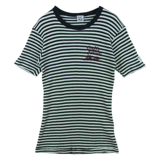 LANGLITZ LEATHERS ラングリッツレザーズ 刺繍 サーマル ボーダー 半袖 Tシャツ ホワイト系 ブラック系 L【中古】