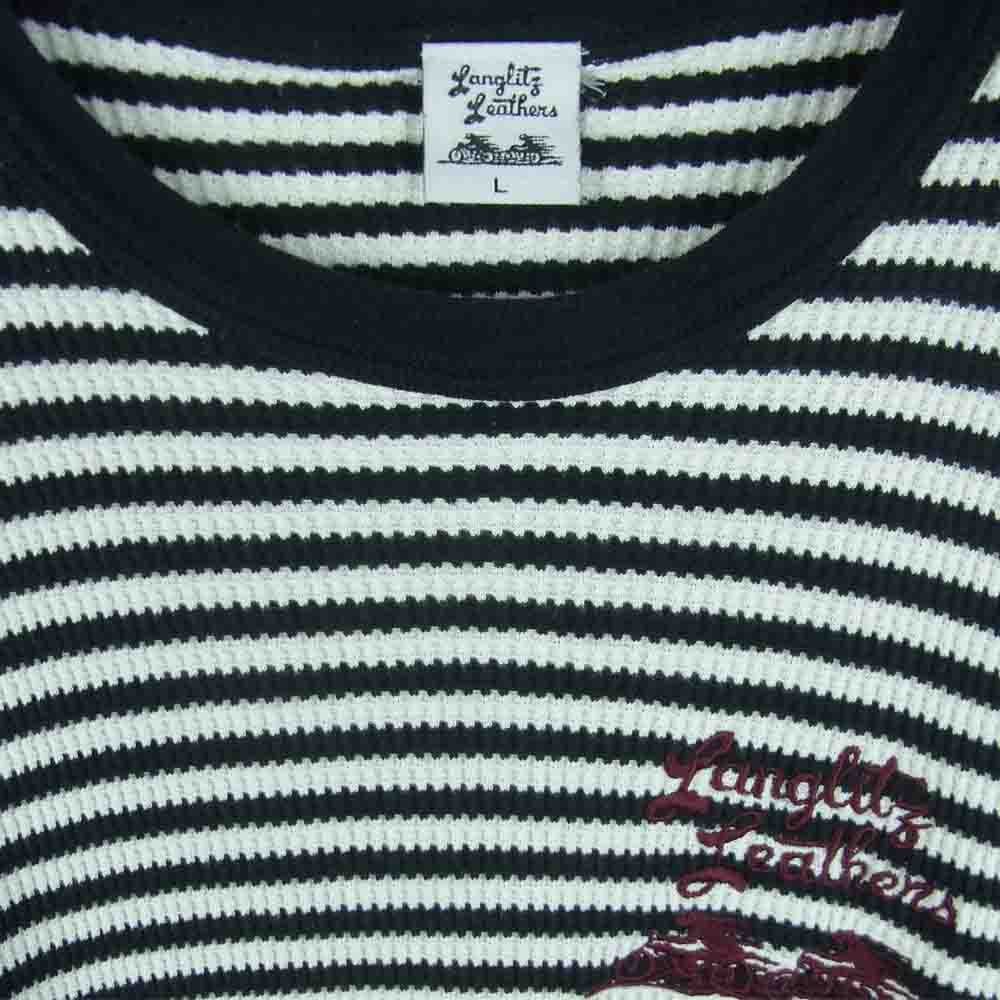 LANGLITZ LEATHERS ラングリッツレザーズ 刺繍 サーマル ボーダー 半袖 Tシャツ ホワイト系 ブラック系 L【中古】