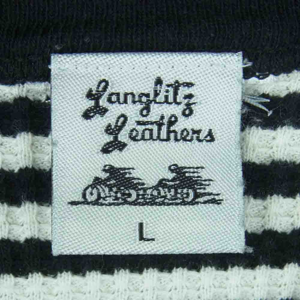 LANGLITZ LEATHERS ラングリッツレザーズ 刺繍 サーマル ボーダー 半袖 Tシャツ ホワイト系 ブラック系 L【中古】