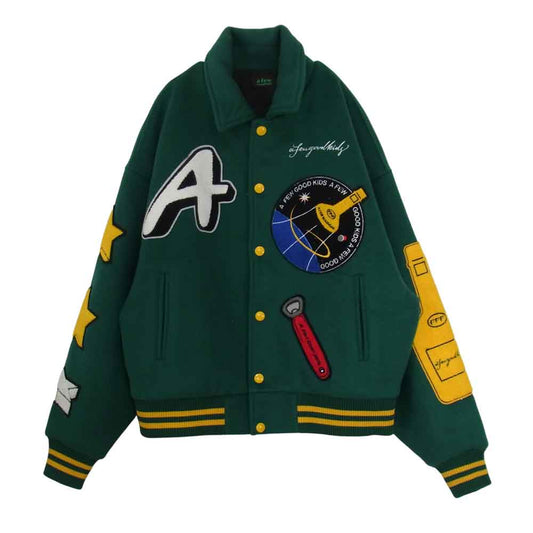 アフューグッドキッズ Rocket Collage Jacket ロケット カレッジ ウール ジャケット グリーン系 S【中古】