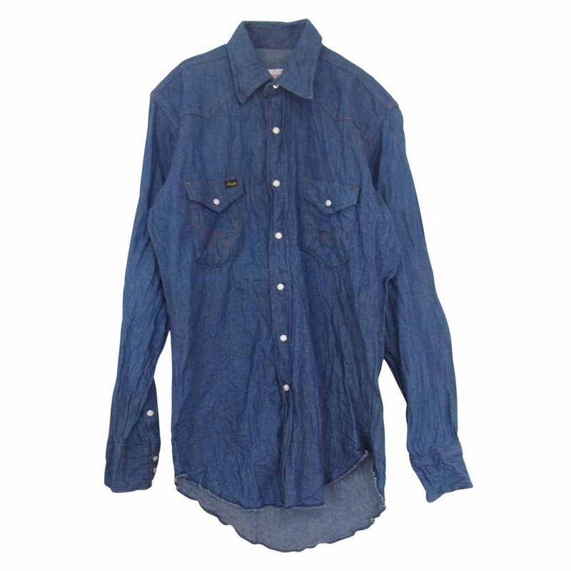 Wrangler ラングラー ビンテージ USA製 70s Denim Western Shirts デニム ウエスタン シャツ ブルー系 15 1/2 34【中古】