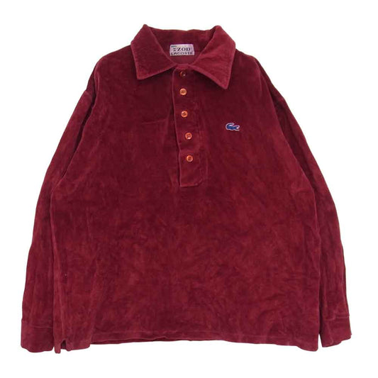 アイゾッド ラコステ ビンテージ 70s 糸巻きタグ ベロア 長袖 ポロシャツ エンジ系 XL【中古】