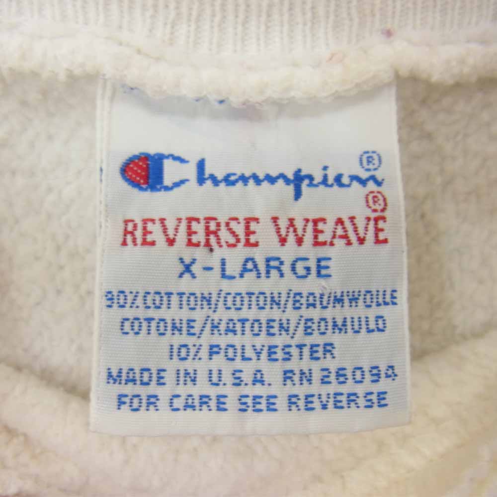 Champion チャンピオン ビンテージ 90s USA製 刺?タグ リバースウィーブ スウェット ホワイト系 XL【中古】