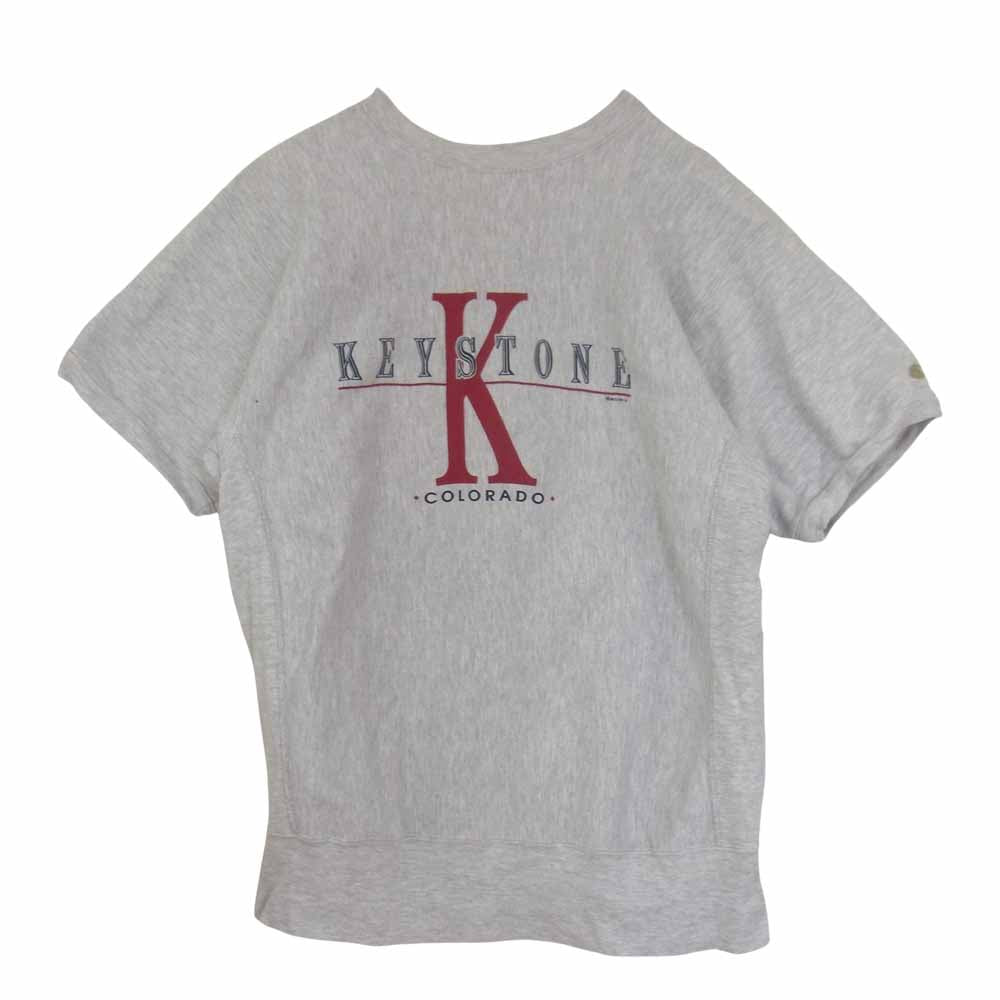 Champion チャンピオン ビンテージ USA製 90s 刺繍タグ リバースウィーブ 半袖 スウェット グレー系 XL【中古】