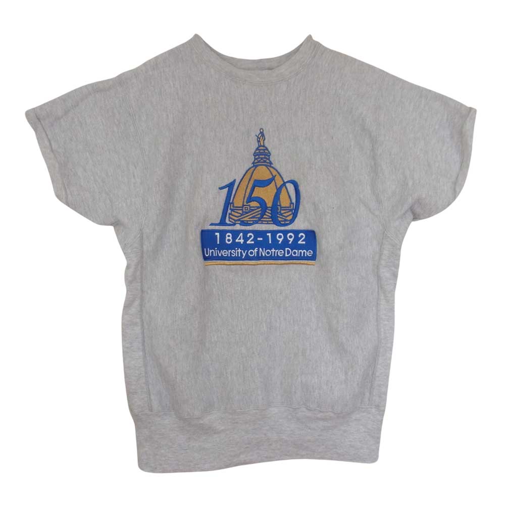 Champion チャンピオン ビンテージ USA製 90s 刺繍タグ リバースウィーブ 半袖 スウェット グレー系 L【中古】