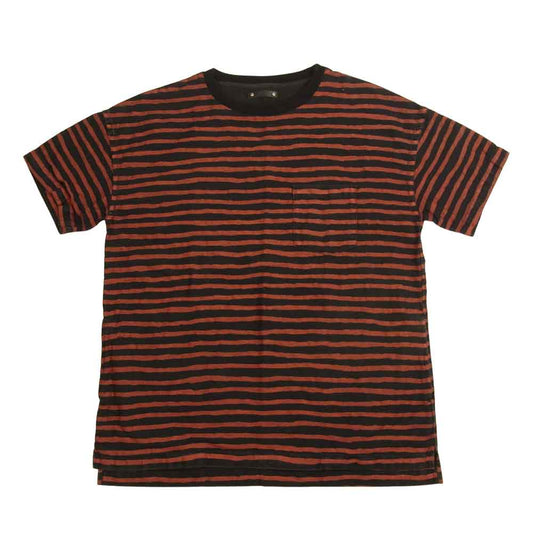 MINEDENIM マインデニム 1940-4006-17-022 Hand Drawing Border N.Loose T-SH USED加工 ポケット付 ボーダー 半袖 Tシャツ ブラック系 レッド系 2【中古】