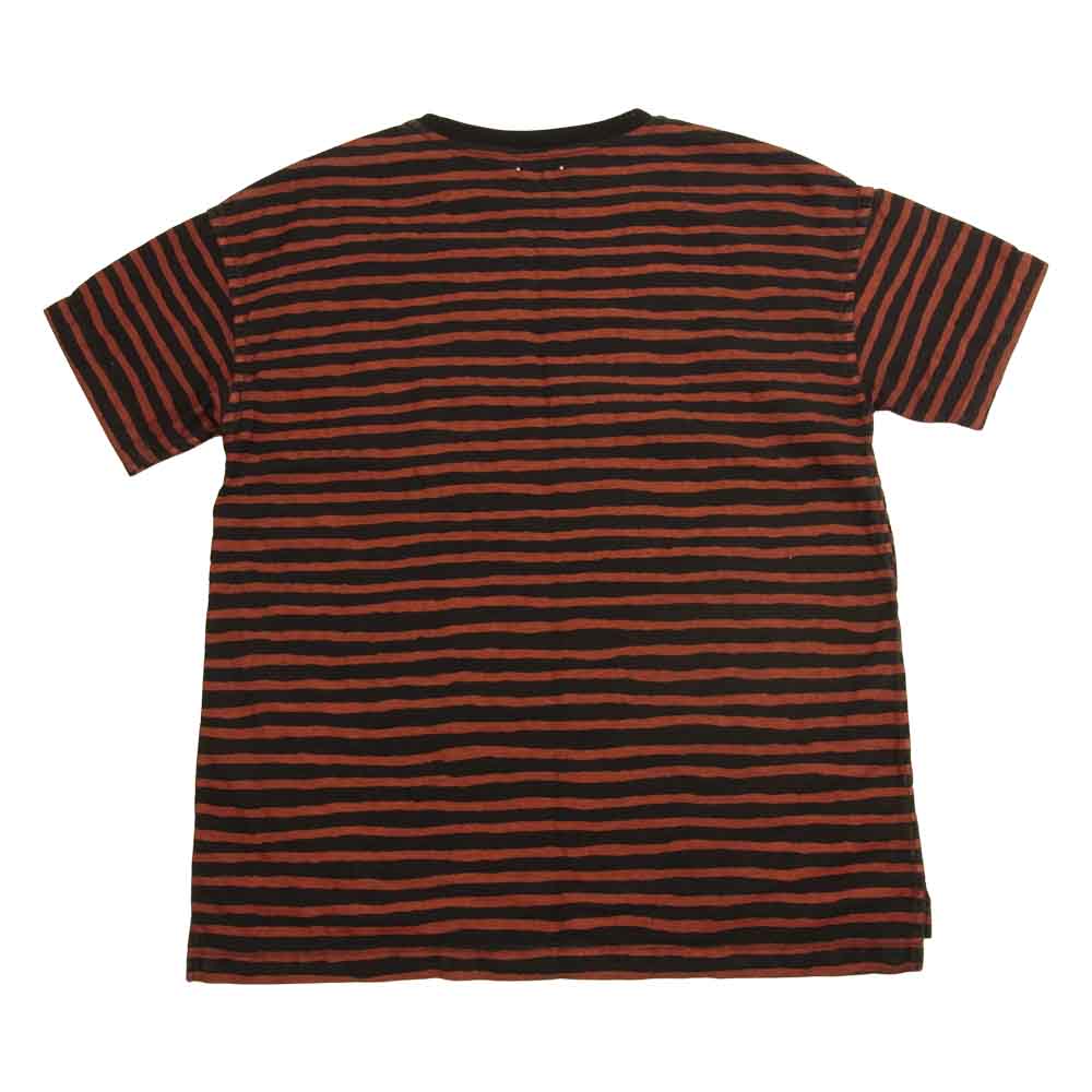MINEDENIM マインデニム 1940-4006-17-022 Hand Drawing Border N.Loose T-SH USED加工 ポケット付 ボーダー 半袖 Tシャツ ブラック系 レッド系 2【中古】