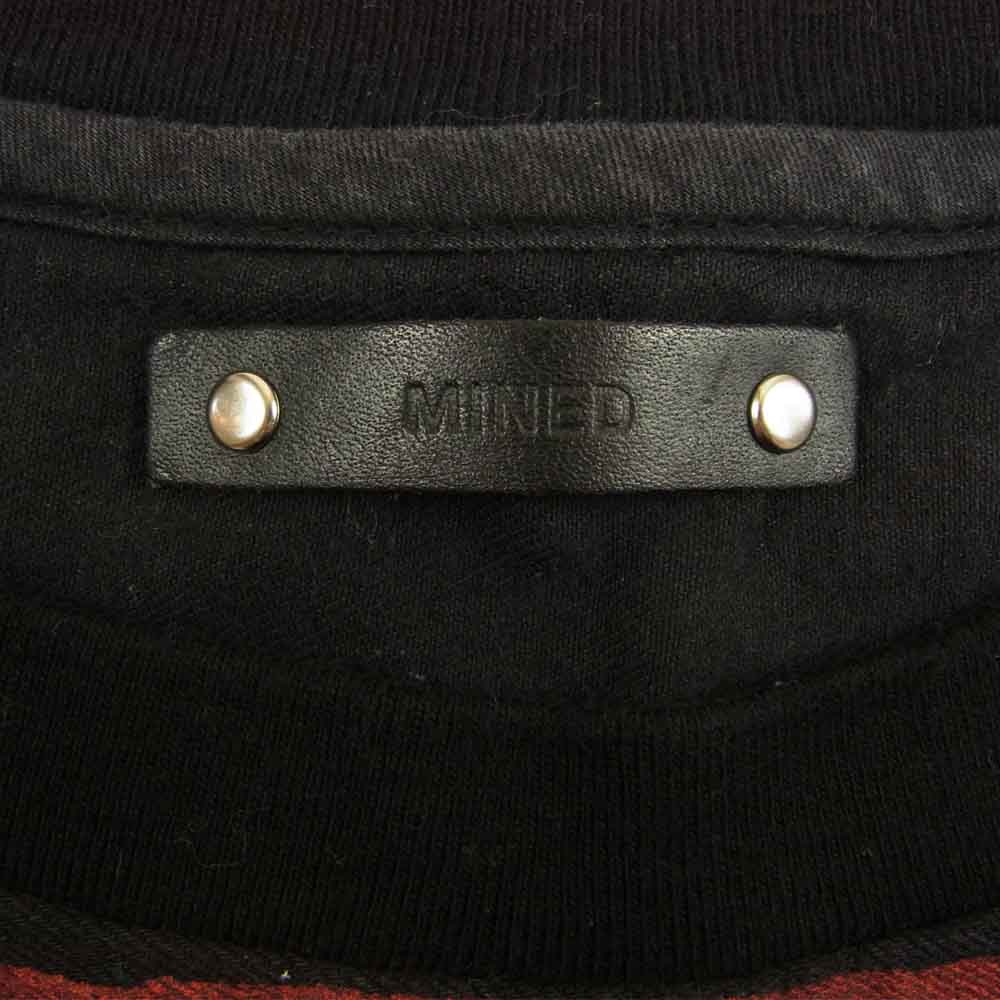 MINEDENIM マインデニム 1940-4006-17-022 Hand Drawing Border N.Loose T-SH USED加工 ポケット付 ボーダー 半袖 Tシャツ ブラック系 レッド系 2【中古】
