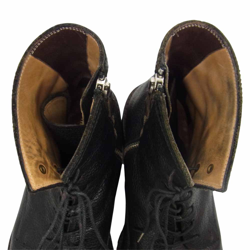 foot the coacher フットザコーチャー グレインレザー サイドジップ レースアップ ブーツ ブラック系 サイズ表記無【中古】