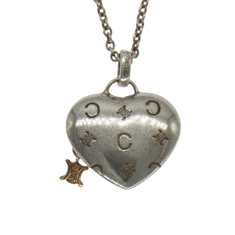 CELINE セリーヌ マカダム ハート ネックレス シルバー系【中古】
