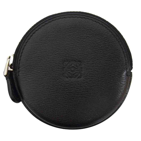 LOEWE ロエベ アナグラム 丸型 ラウンド ジップ コインケース ブラック系【中古】