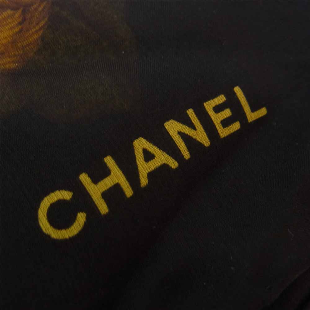 CHANEL シャネル 向日葵 ひまわり 総柄 スカーフ ブラック系【美品】【中古】