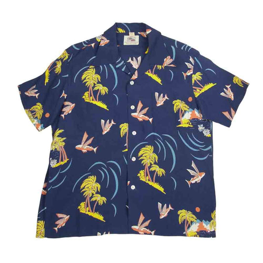 TAILOR TOYO テイラー東洋 DK36982 Duke Kahanamoku デューク カハナモク スペシャルエディション SOUTH SEA PARADISE ハワイアンシャツ ネイビー系 M【中古】