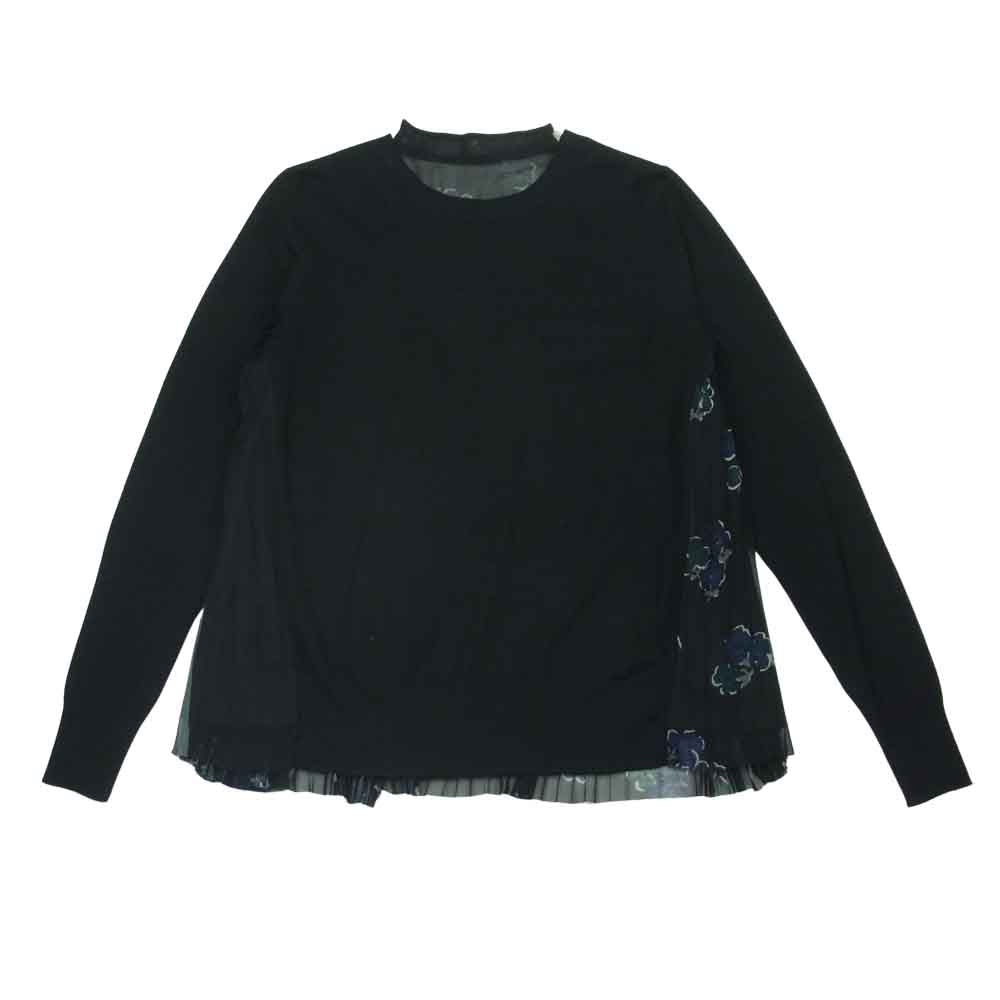 Sacai サカイ 17AW 17-03363 バックプリーツ 花柄 ドッキング ニット カットソー 中国製 ブラック系【中古】