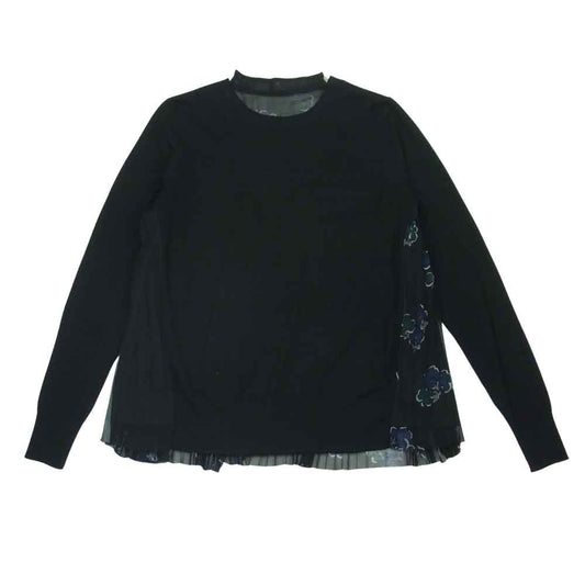 Sacai サカイ 17AW 17-03363 バックプリーツ 花柄 ドッキング ニット カットソー 中国製 ブラック系【中古】