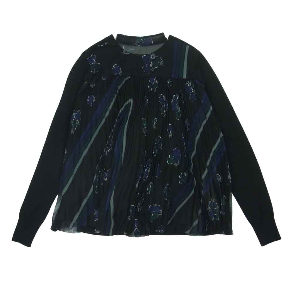 Sacai サカイ 17AW 17-03363 バックプリーツ 花柄 ドッキング ニット カットソー 中国製 ブラック系【中古】