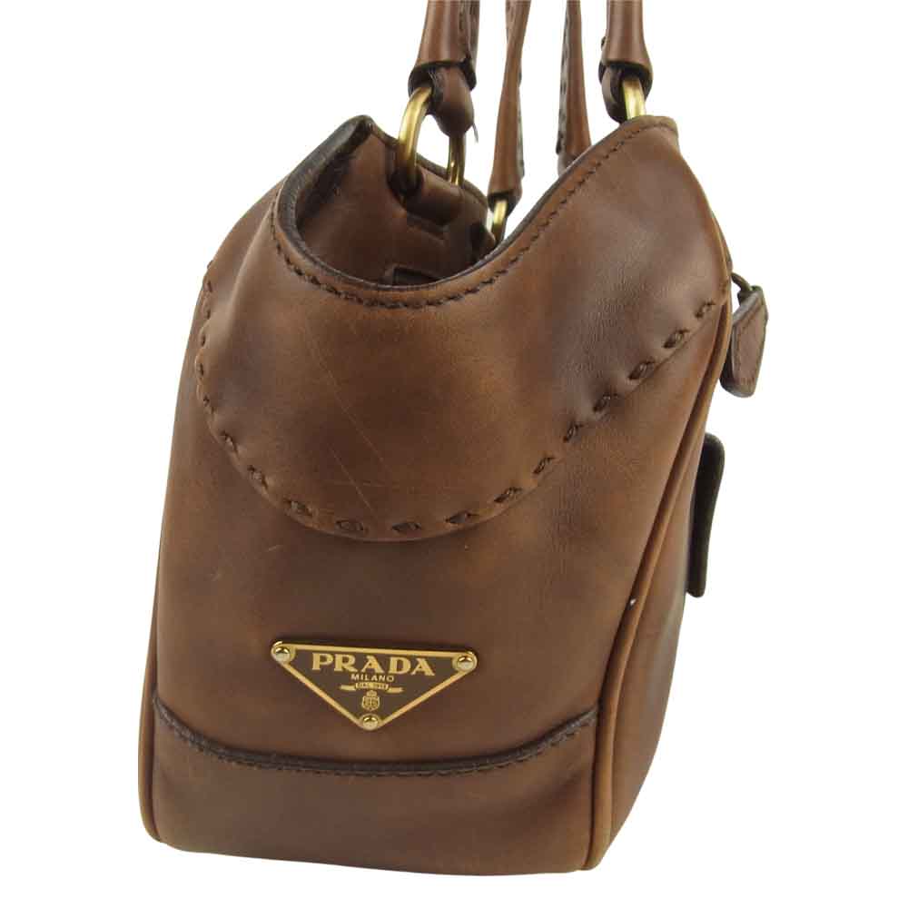 PRADA プラダ BR1977 ANTIK INSIDE BA ロゴプレート レザー ハンドバッグ イタリア製 ブラウン系【中古】