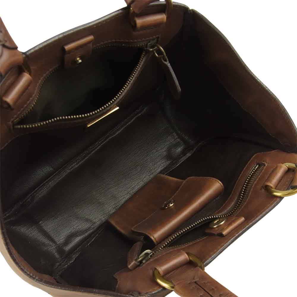 PRADA プラダ BR1977 ANTIK INSIDE BA ロゴプレート レザー ハンドバッグ イタリア製 ブラウン系【中古】
