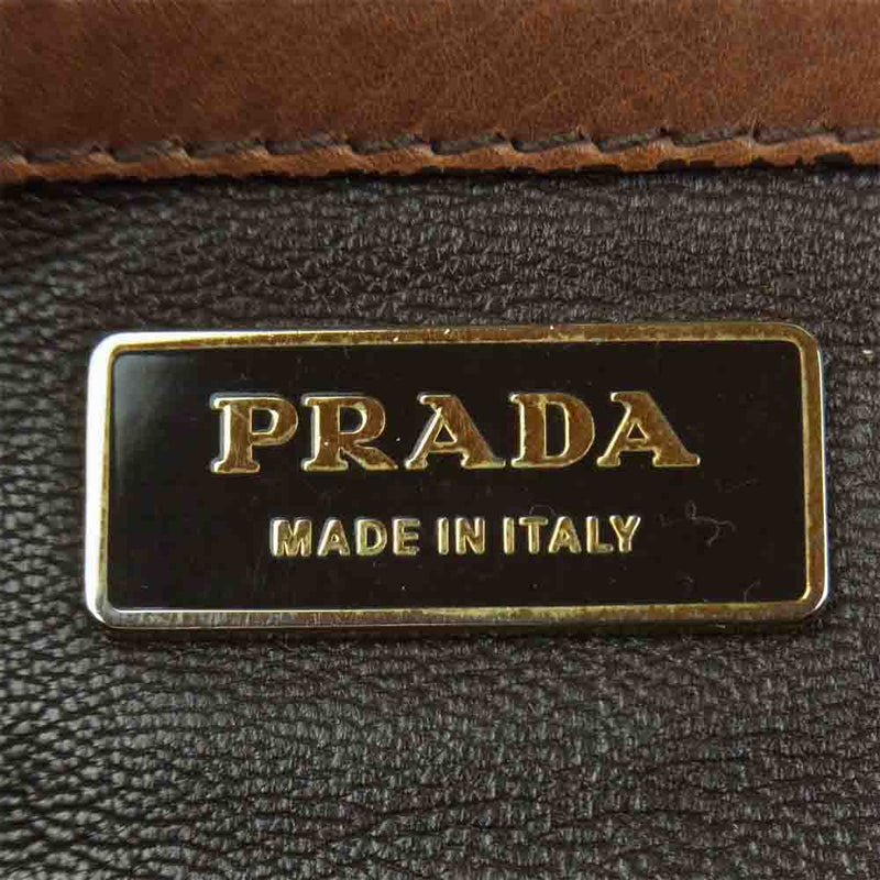 PRADA プラダ BR1977 ANTIK INSIDE BA ロゴプレート レザー ハンドバッグ イタリア製 ブラウン系【中古】