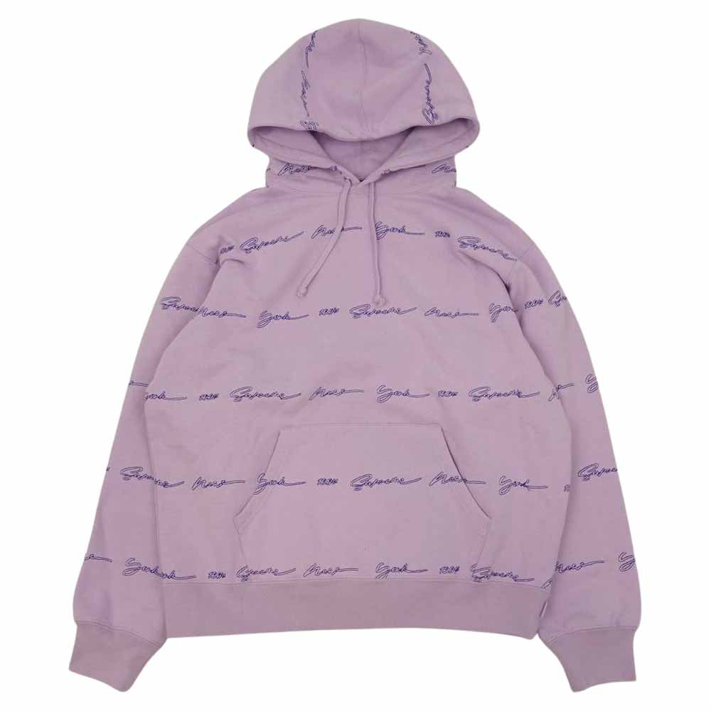 Supreme シュプリーム 22SS Script Stripe Hooded Sweatshirt スクリプト ストライプ パーカー パープル系 M【美品】【中古】