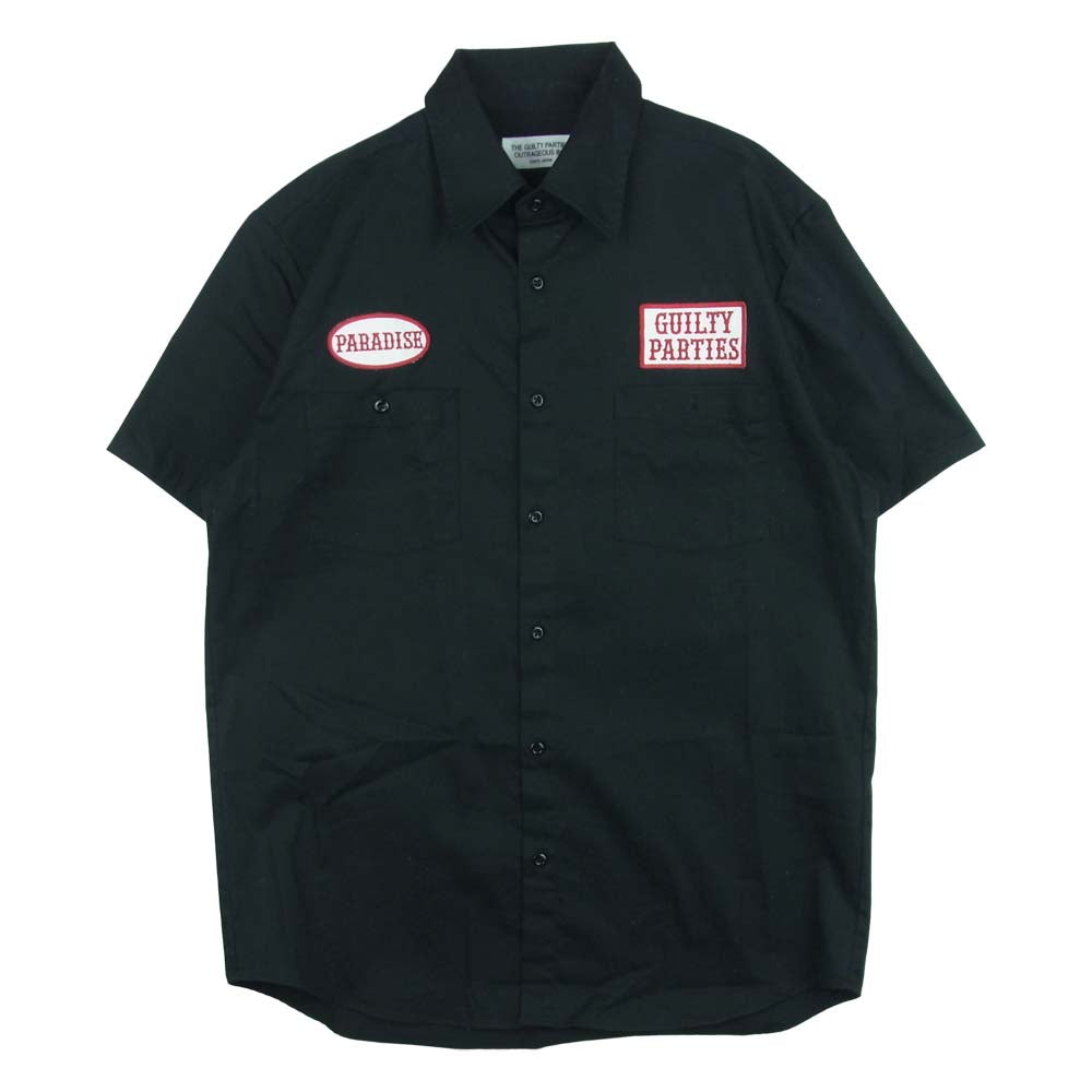 WACKO MARIA ワコマリア ワッペン ワーク 半袖 シャツ コットン 日本製 ブラック系 L【中古】