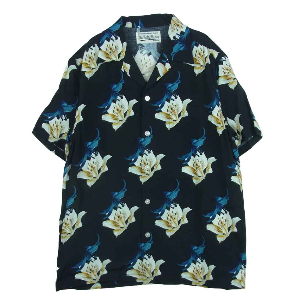 WACKO MARIA ワコマリア 17SS invincible hawaiian 百合 総柄 ハワイアン アロハ 半袖 シャツ ブラック系 L【中古】