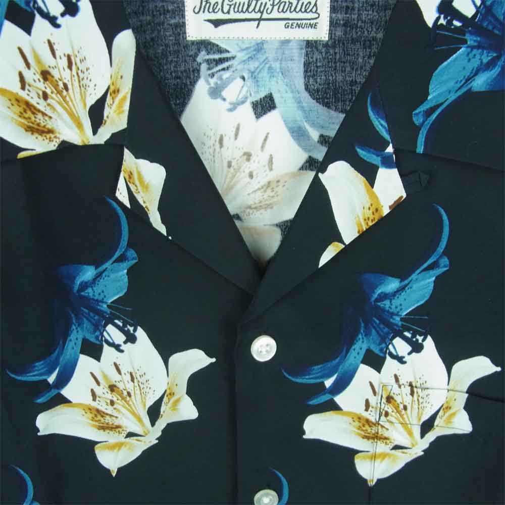 WACKO MARIA ワコマリア 17SS invincible hawaiian 百合 総柄 ハワイアン アロハ 半袖 シャツ ブラック系 L【中古】