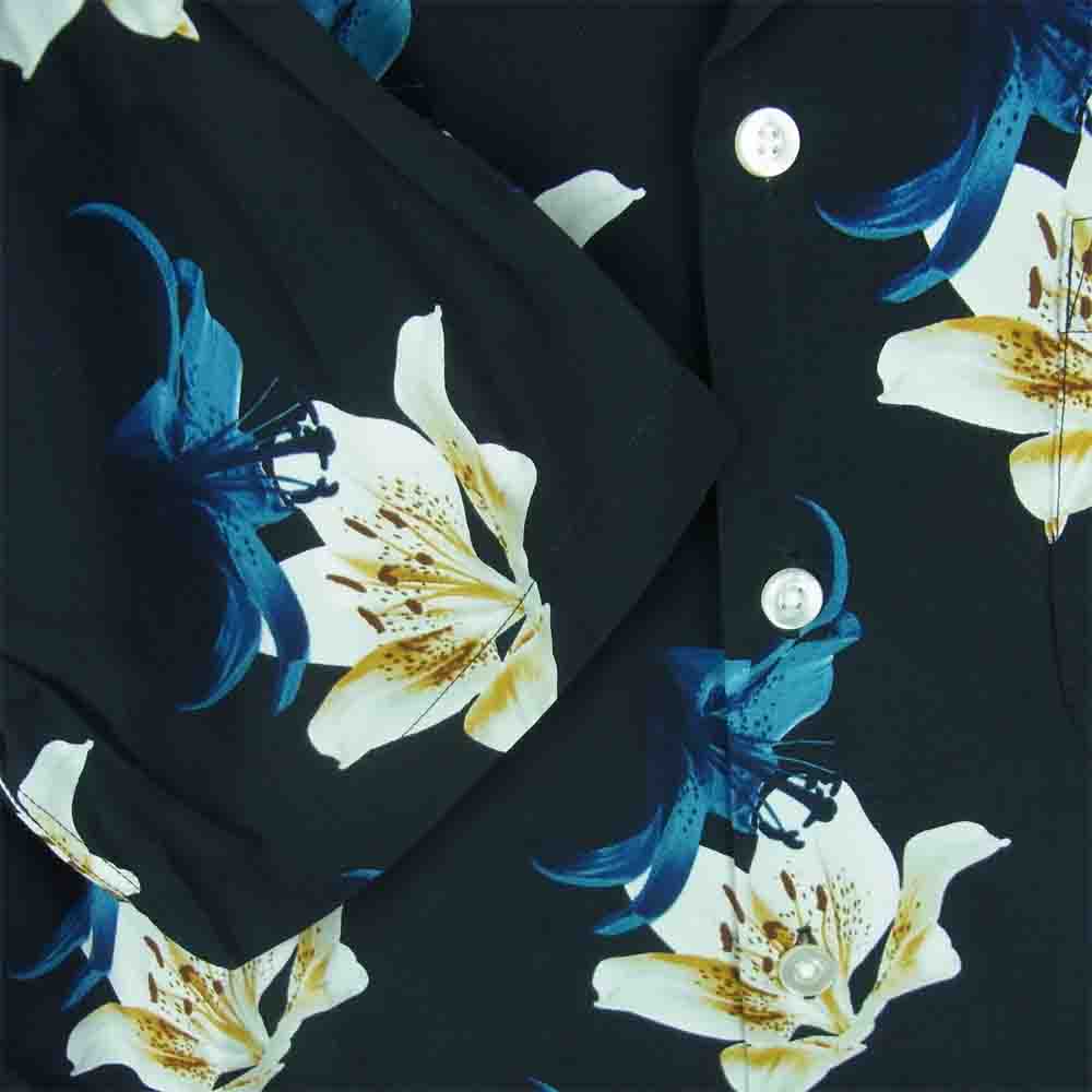 WACKO MARIA ワコマリア 17SS invincible hawaiian 百合 総柄 ハワイアン アロハ 半袖 シャツ ブラック系 L【中古】