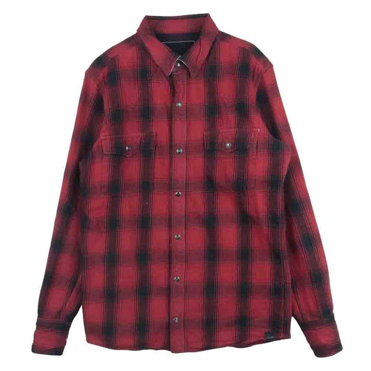 BACKBONE バックボーン 18AW BB18FW-S10 カフス裏＆襟裏ディアスキンレザー チェック柄 フランネル ウエスタン 長袖 シャツ レッド系 ブラック系 M【中古】